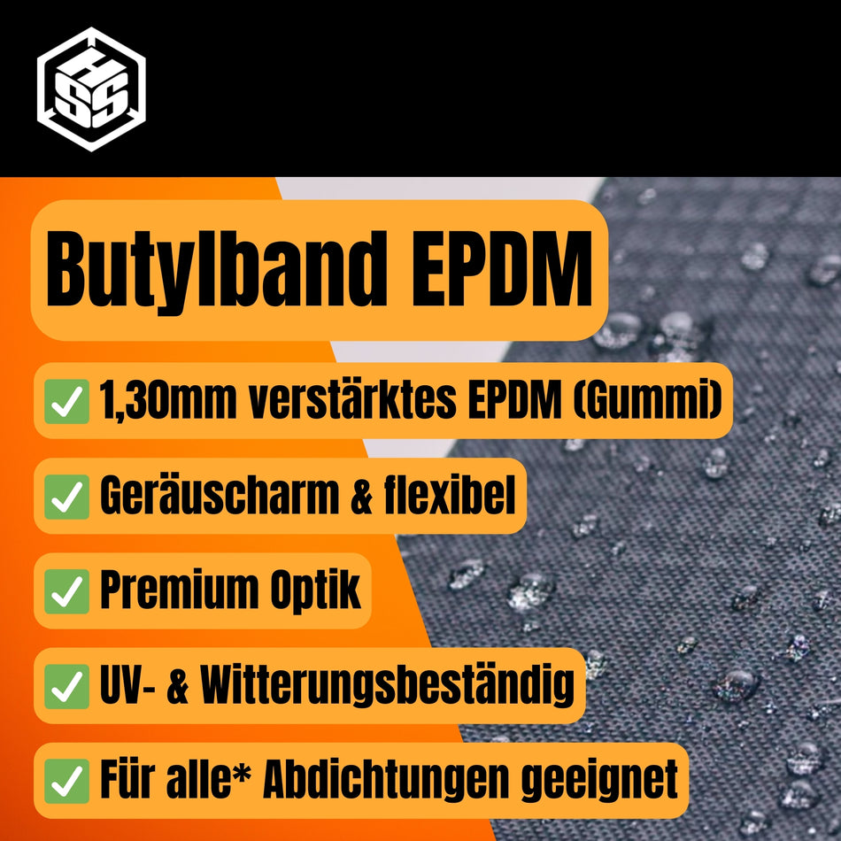 Butyl-Dichtband selbstklebend, schwarz strukturiert / 10 cm x 5 Meter